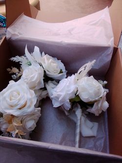 White Artificial Wedding Flower Bouquets Set of 6