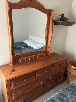 Pine Wood Dresser with Mirror