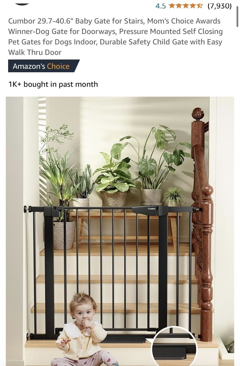 Cumbor Fits Between 29.7-40.6" Baby Gate Pet for Stairs Black Metal Pressure Mounted New In Box