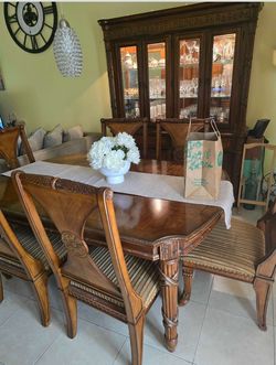 Wood Dining Table Set with Chairs and China Cabinet