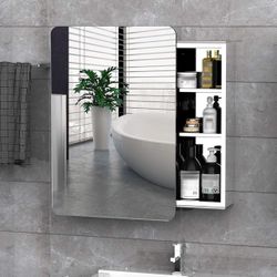 Stainless Steel Wall Mount Bathroom Mirror Cabinet, Sliding Door Medicine Cabinet with 3-Tier Storage Shelf