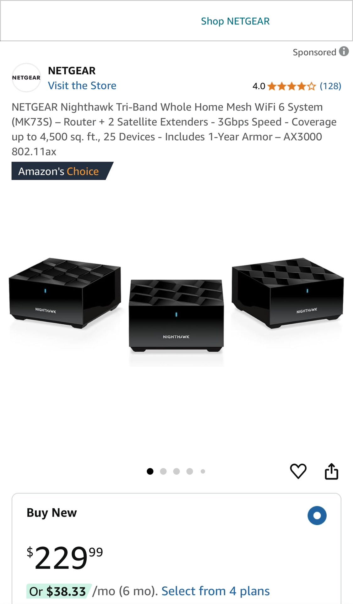 NETGEAR Nighthawk Tri-Band Whole Home Mesh WiFi 6 System (MK73S) – Router + 2 Satellite Extenders