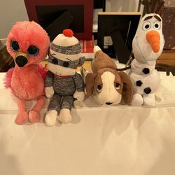 TY Beanie Babies - Flamingo, Sock Monkey, Hound, Olaf
