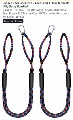 Bungee Dock Lines with Hook, 4FT, 2-Pack