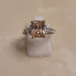 925 Silver CZ and Pink Sapphire Ring Size 7