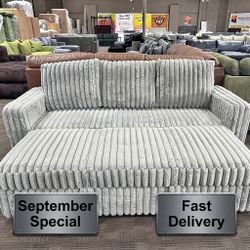 Pull-Out Sofa Bed / Corduroy Couch with USB