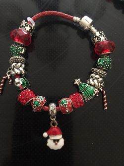 Christmas Red green and silver bracelet