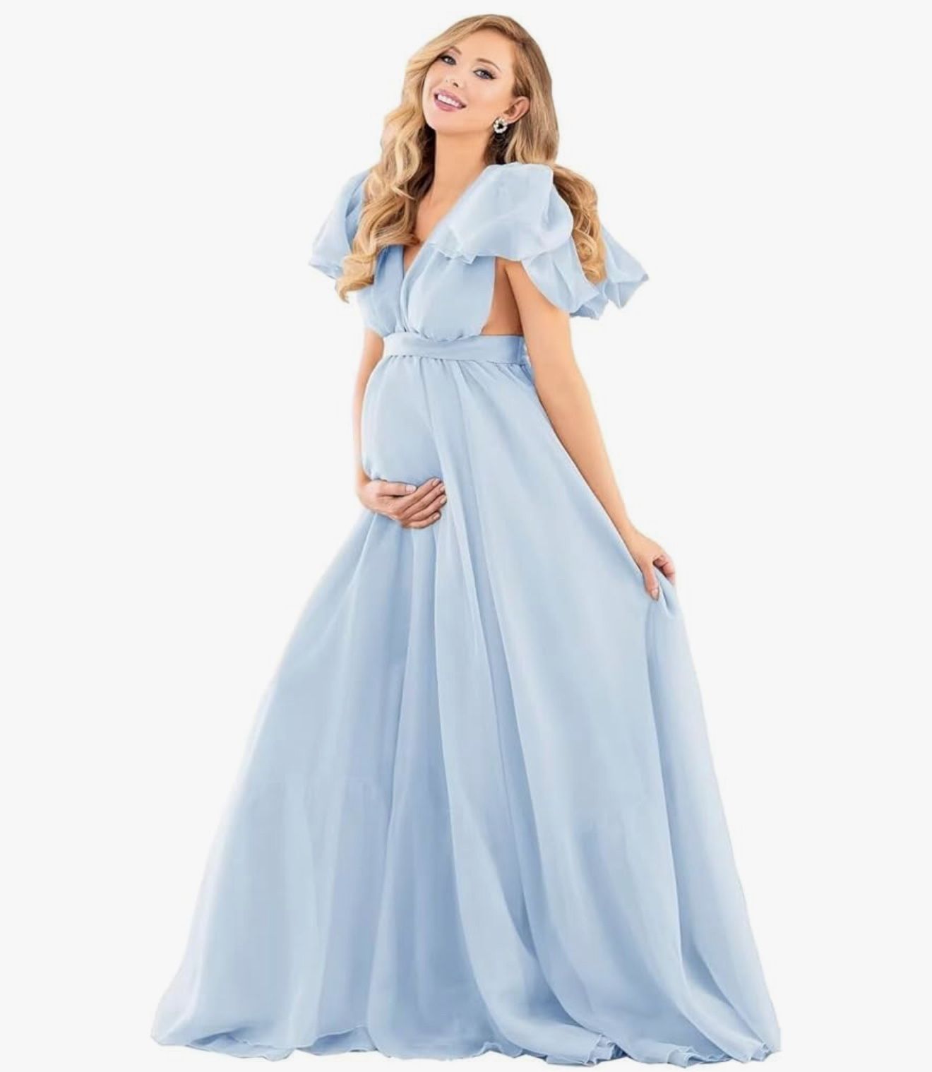 Maternity Dress for Photoshoot Long Maternity Photography Gown for Baby Shower V Neck Chiffon Pregnancy Gown