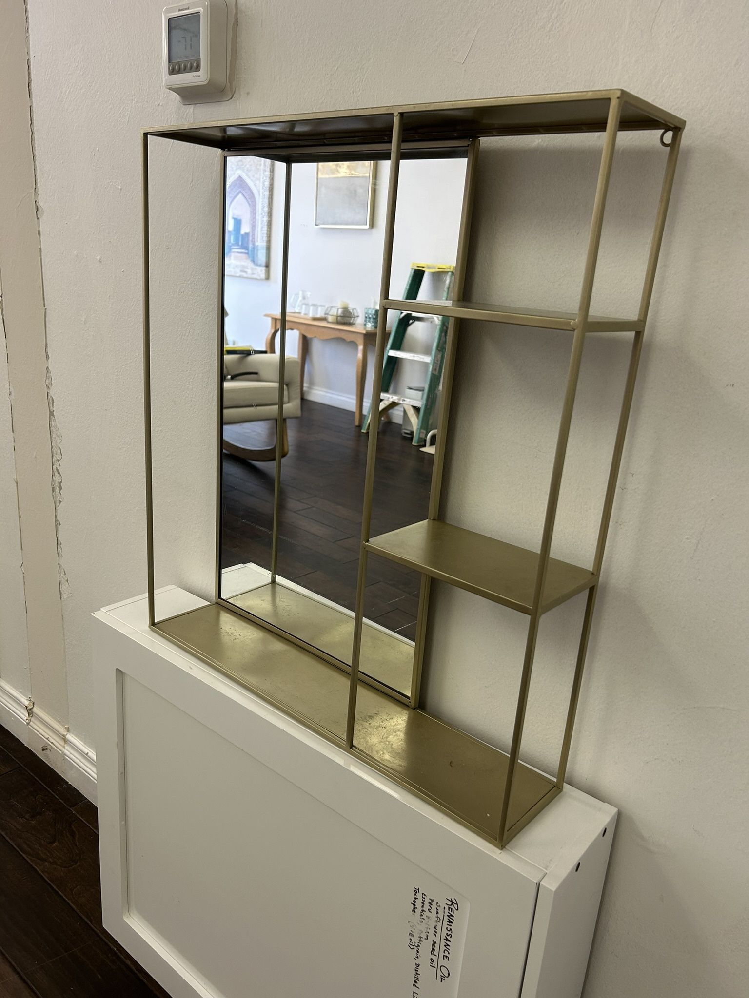 Brass Shelving With Mirror