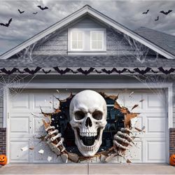 Minetom 7x16ft 2026 Halloween Garage Door Cover, Garage Skeleton Decoration Including Magnetic Hook and Elastic Rope, Easy Installation, Large Banner 