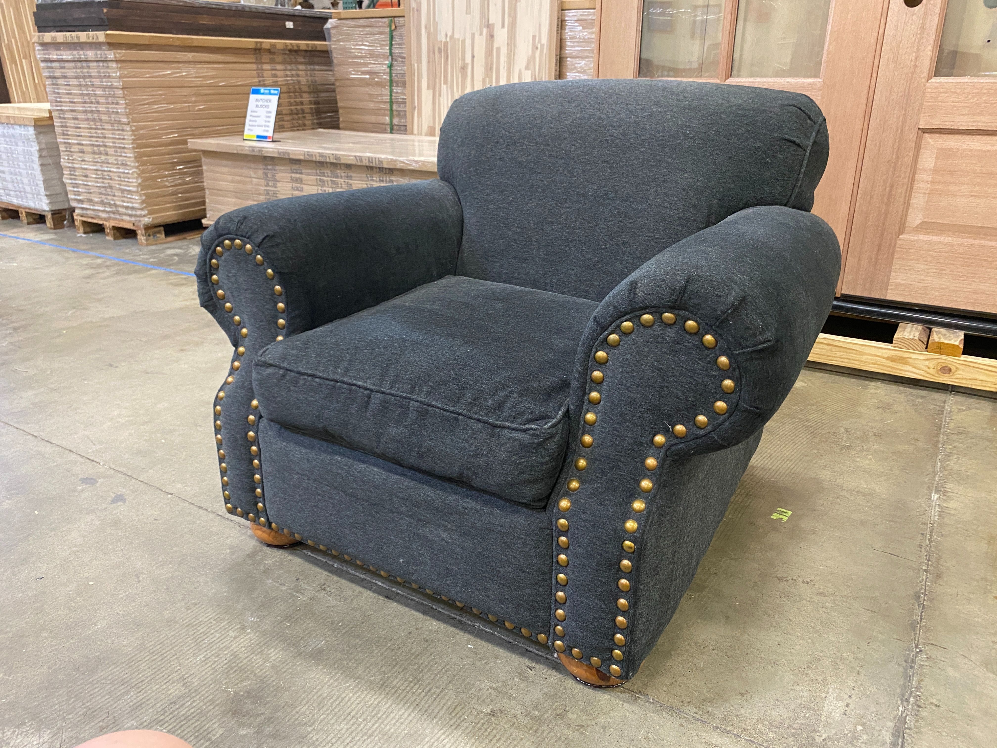 MARSHFIELD Dark Fuzzy Grey Studded Arm Chair