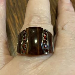 Sterling silver tigereye garnet ring size 6.5.