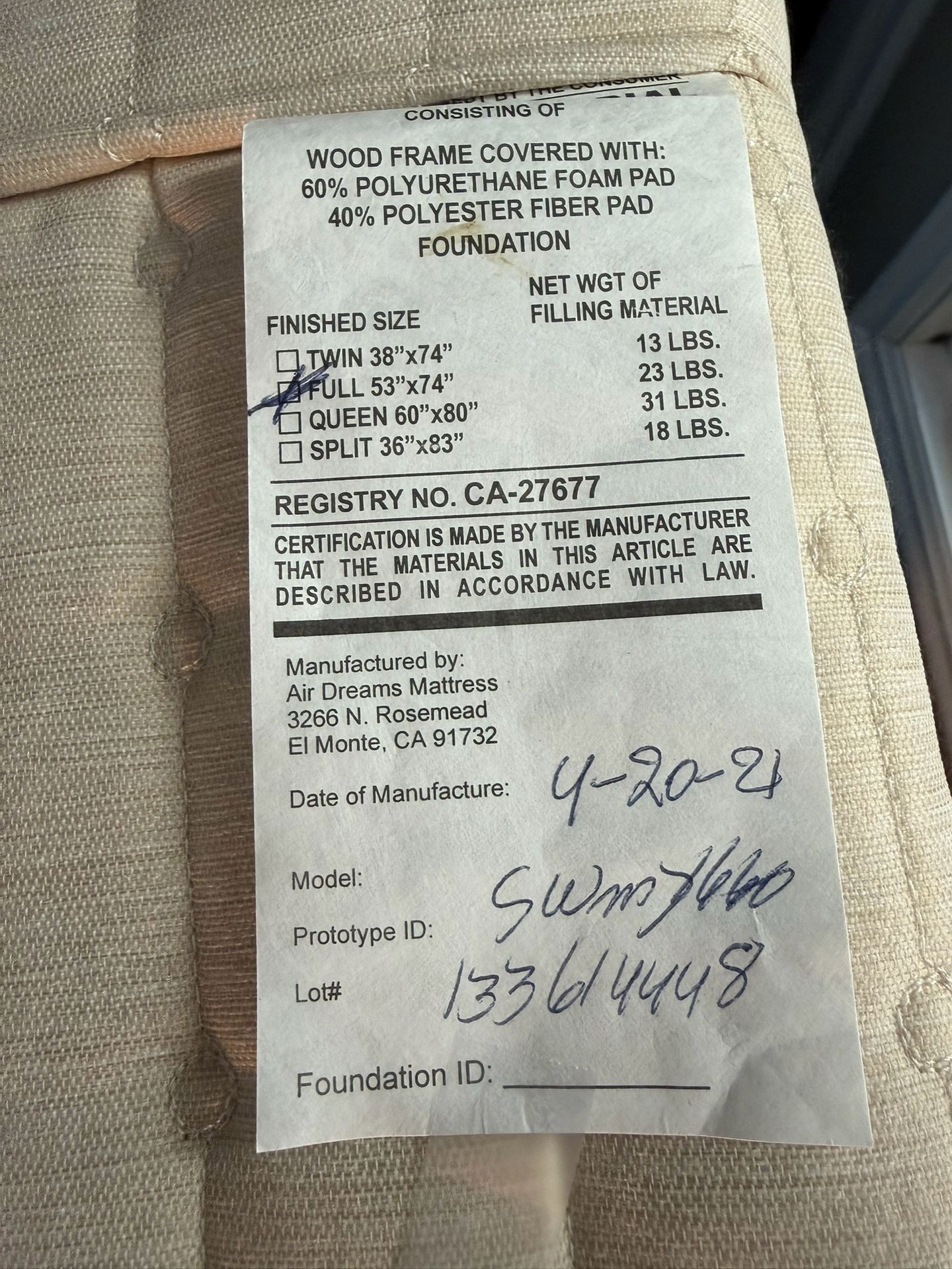 Full Size 8” Thick Box Spring