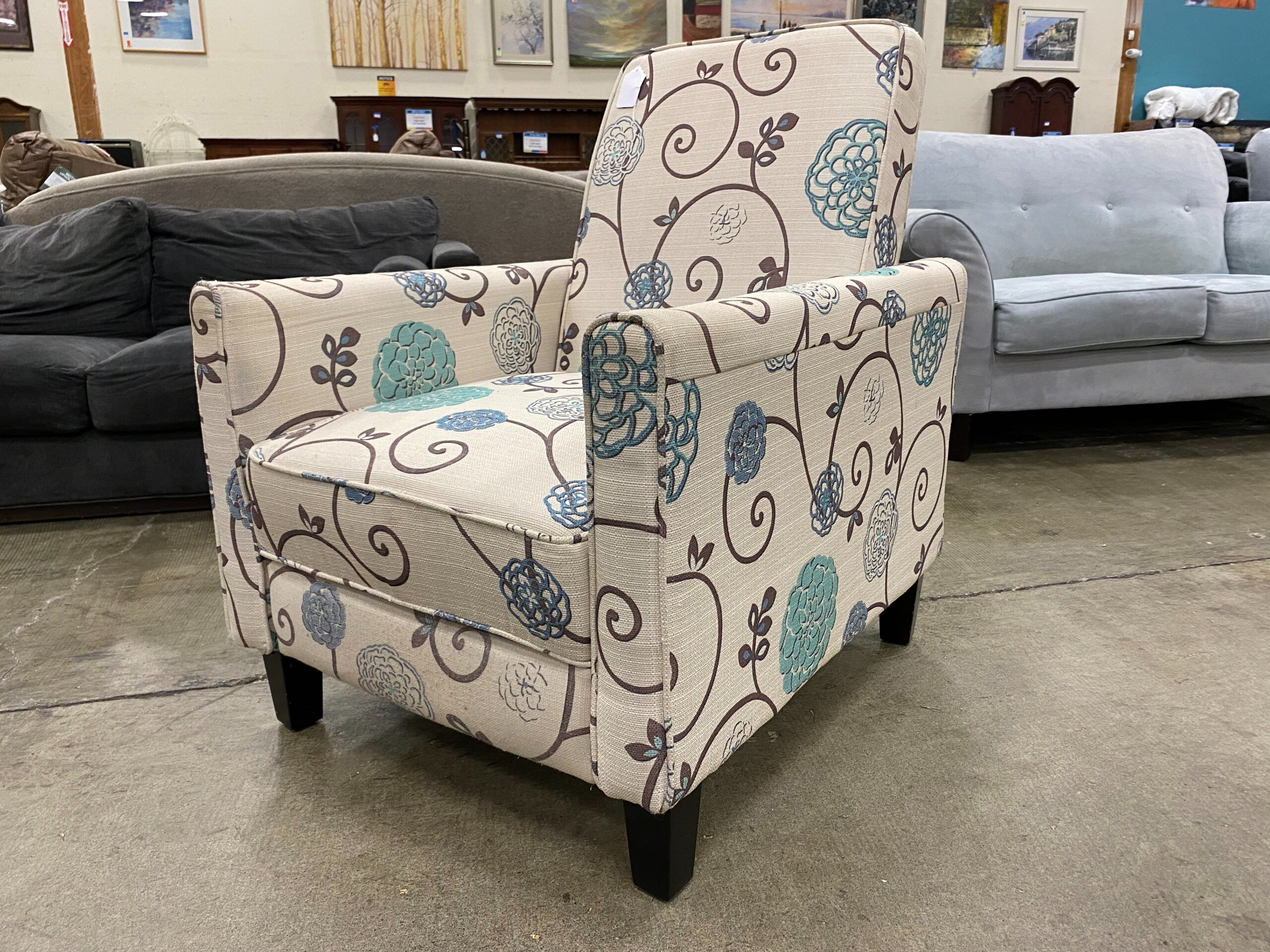 NOBLE HOUSE Darvis Blue and Cream Reclining Accent Chair