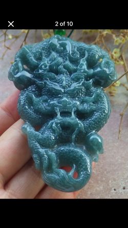 Certificate Jadeite Jade Green Big Power wealth exquisite Dragon Pendant necklace