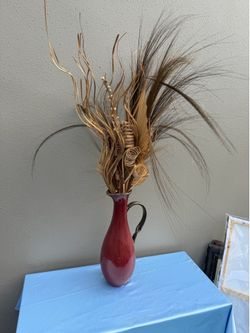 Red Glossy Finish Vase with Handle Decorative Accent