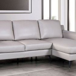 Brand New Grey Leather Modern Style Sectional Sofa 