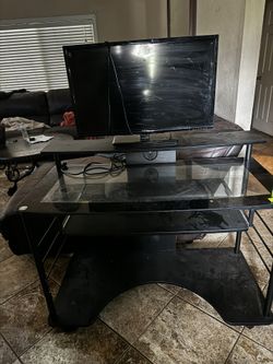Glass Computer Desk With Usb, Perfect Condition!!