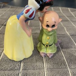 Vintage Disney Snow White and Dopey Salt and Pepper Shaker Set Unused