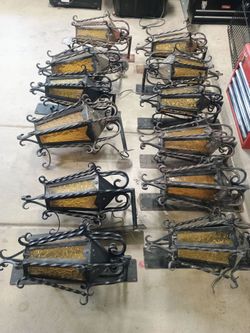 12 vintage Spanish Revival black wrought iron wall sconces