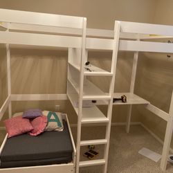 Twin Size Loft Bed With Desk, Shelves and Lounge