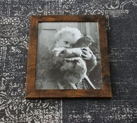 Framed Vintage Photo Print - Toddler Hugging Pet Chicken Farmhouse Art (8x10)