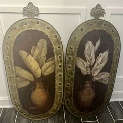 Memories Of Marrakech I & II; Tropical Still Life Palms Metal Wall Art - by Madeling