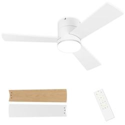 42" Flush Mount Ceiling Fan with Light & Remote – White, Dimmable 3CCT