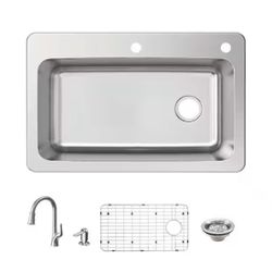 Brand New Glacier Bay 33 in. Drop-In Single Bowl 18 Gauge Stainless Steel Kitchen Sink with Pull-Down Faucet