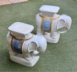 Pair Vintage Chinese Elephant Stools / End Tables / Stands - Heavy