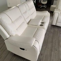 SAME DAY DELIVERY!!! 3 PC Leather Reclining Living Room Set 