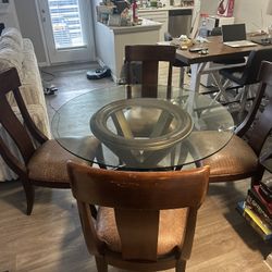 Glass Tempered Table With 4 Wood Chairs