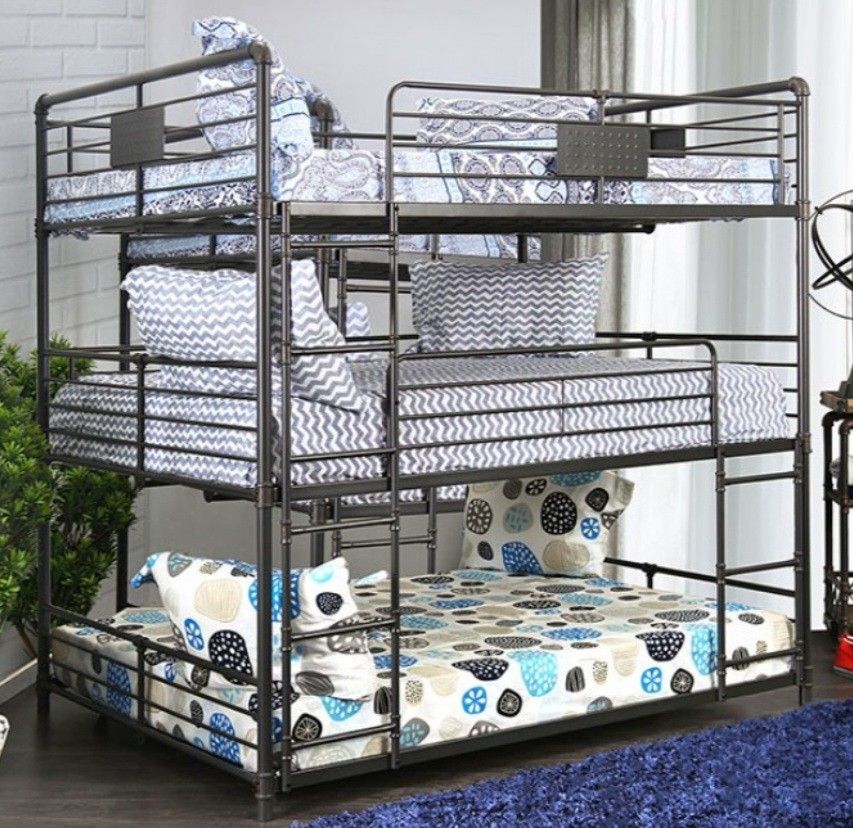 Brand New Black Metal Full Size Triple Bunk Bed