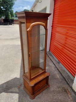 Vintage Wood Curio Cabinet with Glass Shelves