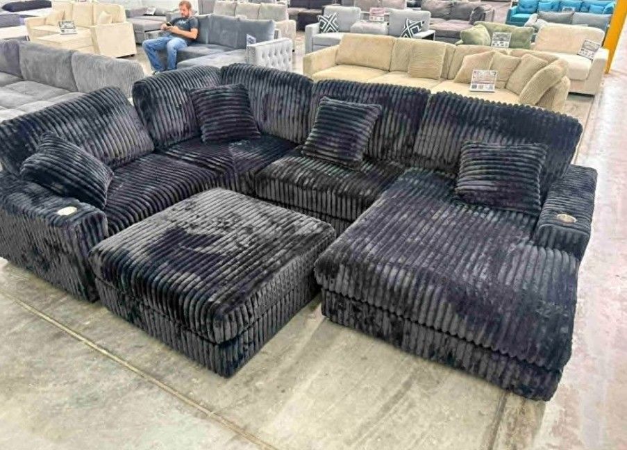 Black modular sectional sofa set Corduroy fabric