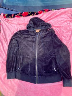 Tory Burch Black Velour Zip-Up Hoodie
