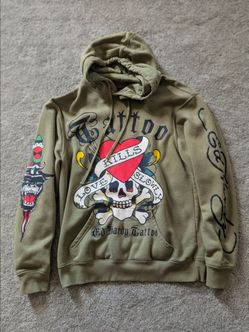 Olive Green Ed Hardy LKS Skull Hoodie