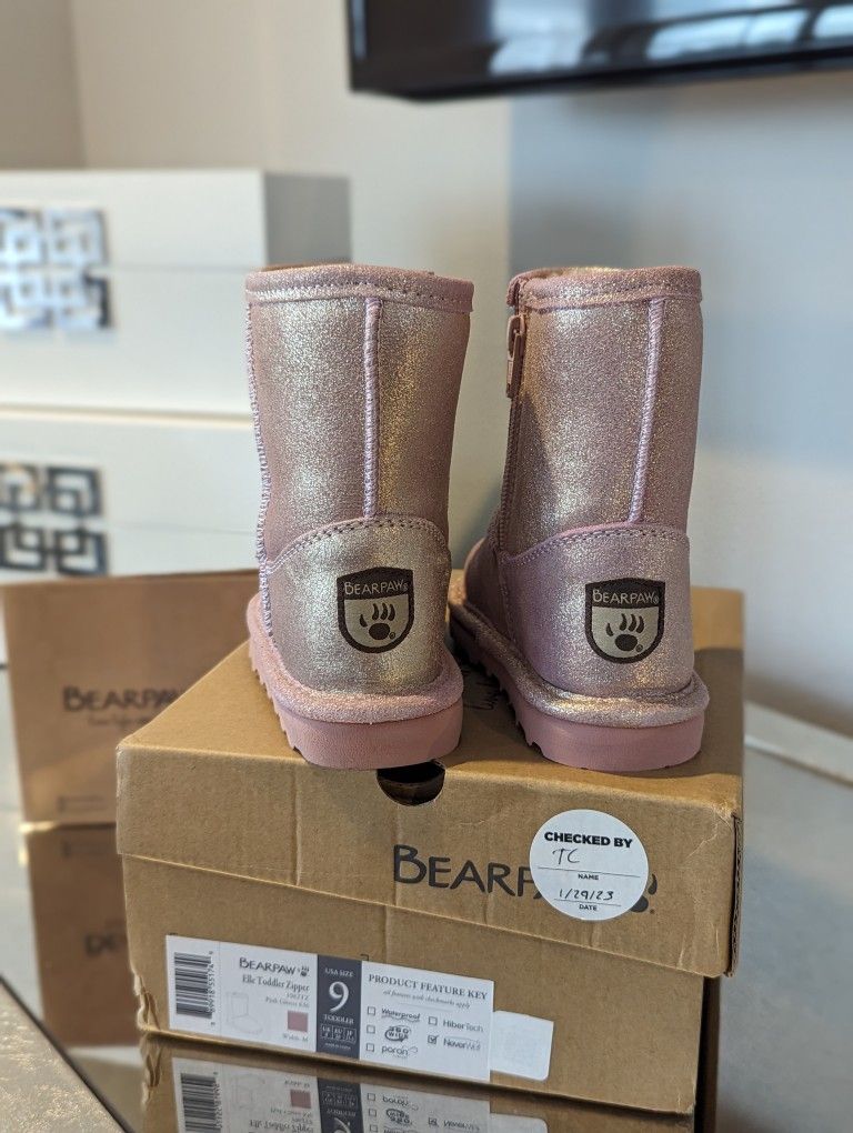 Bearpaw Elle Toddler Zipper Pink Glitter Boots Size 9