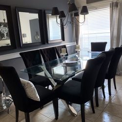 Beautiful Tempered Glass Stainless Steel Dining Table With 8 Chairs Purchased In Zgallerie