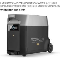 EF ECOFLOW DELTA Pro Extra Battery 3600Wh, 2.7H to Full Charge, Battery Backup for Home Use, Blackout, Camping, RV