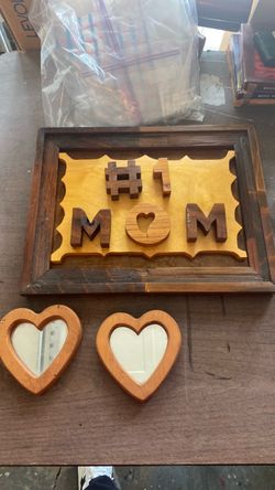 Wooden #1 Mom Sign with Heart Frames