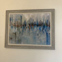 Coastal Abstract Painting With Driftwood Color Frame