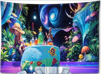 Psychedelic Fantasy Trippy Cosmic Galaxy Landscape Tapestry 30"× 23"