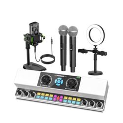 heetipuk Y6 Live Streaming Sound Card Mixer Karaoke Machine Easy to Set up With Dual Speakers, One Step Sound Correction, 5200mah Battery Pefect for I