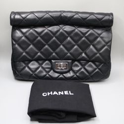  Chanel 2.55 Roll Reissue Clutch Black Quilted Leather Bag 2010s Era