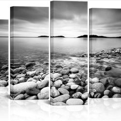 New Large 5 Piece Black&White Beach Canvas Wall Art Zen Rocks Stone Picture Paintings Prints Decor