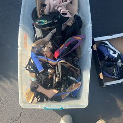 Box Of A Bunch Of Cute Boots, Heels, Few Shoes 