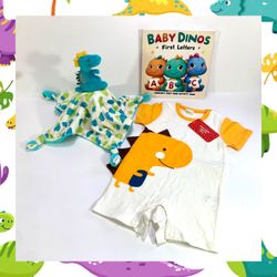 Tyrannosaurus Rex Dinosaur Lovey Security Blanket Playsuit & Book Gift Set