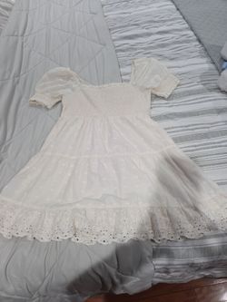 American Eagle Cream Puff-Sleeve Smocked Tiered Mini Dress - Size Medium