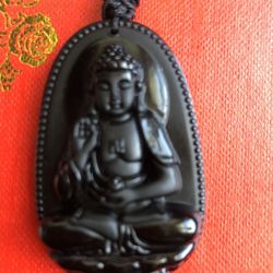 Obsidian carved god pendant necklace